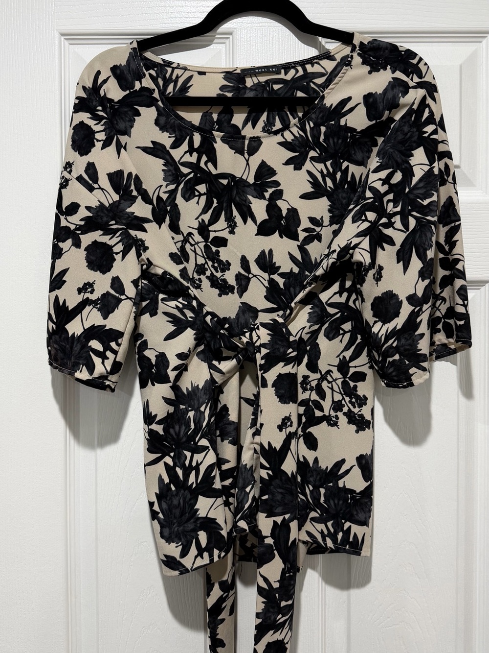 West Kei Black Floral Tie-Front One-Shoulder Dress on Cream
